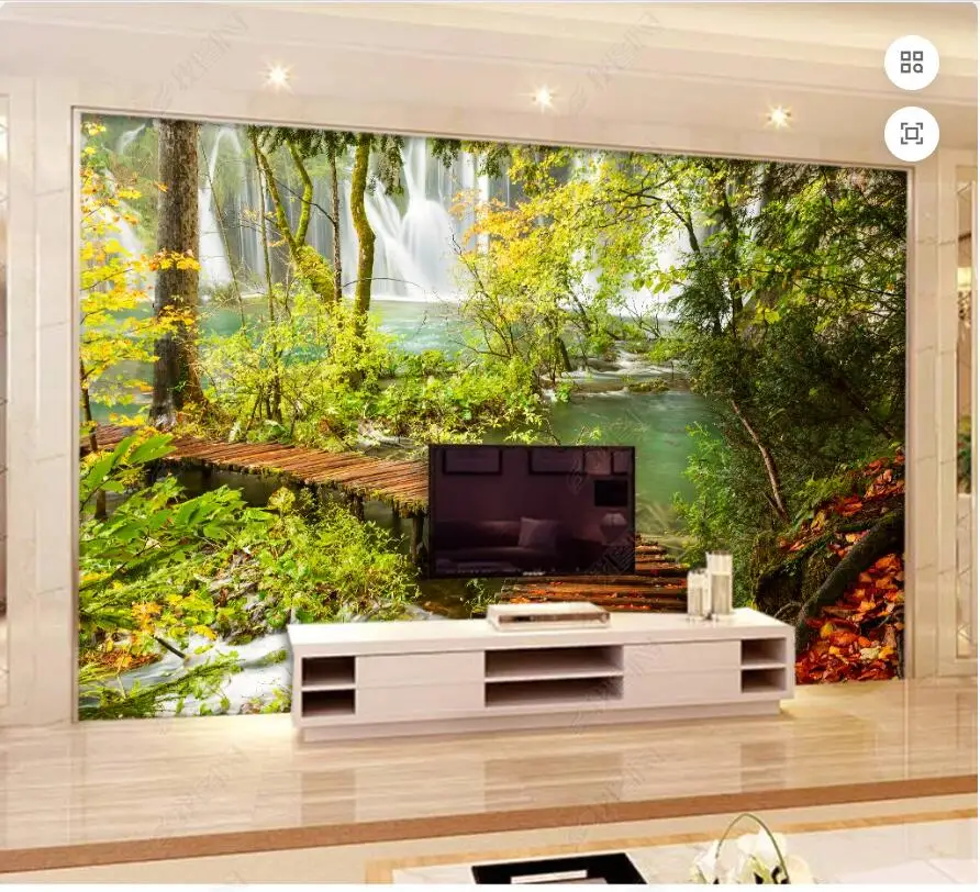 

custom mural 3d photo wallpaper Flowing Water Scenic Forest painting home decor living room wallpapers for walls 3d on the wall