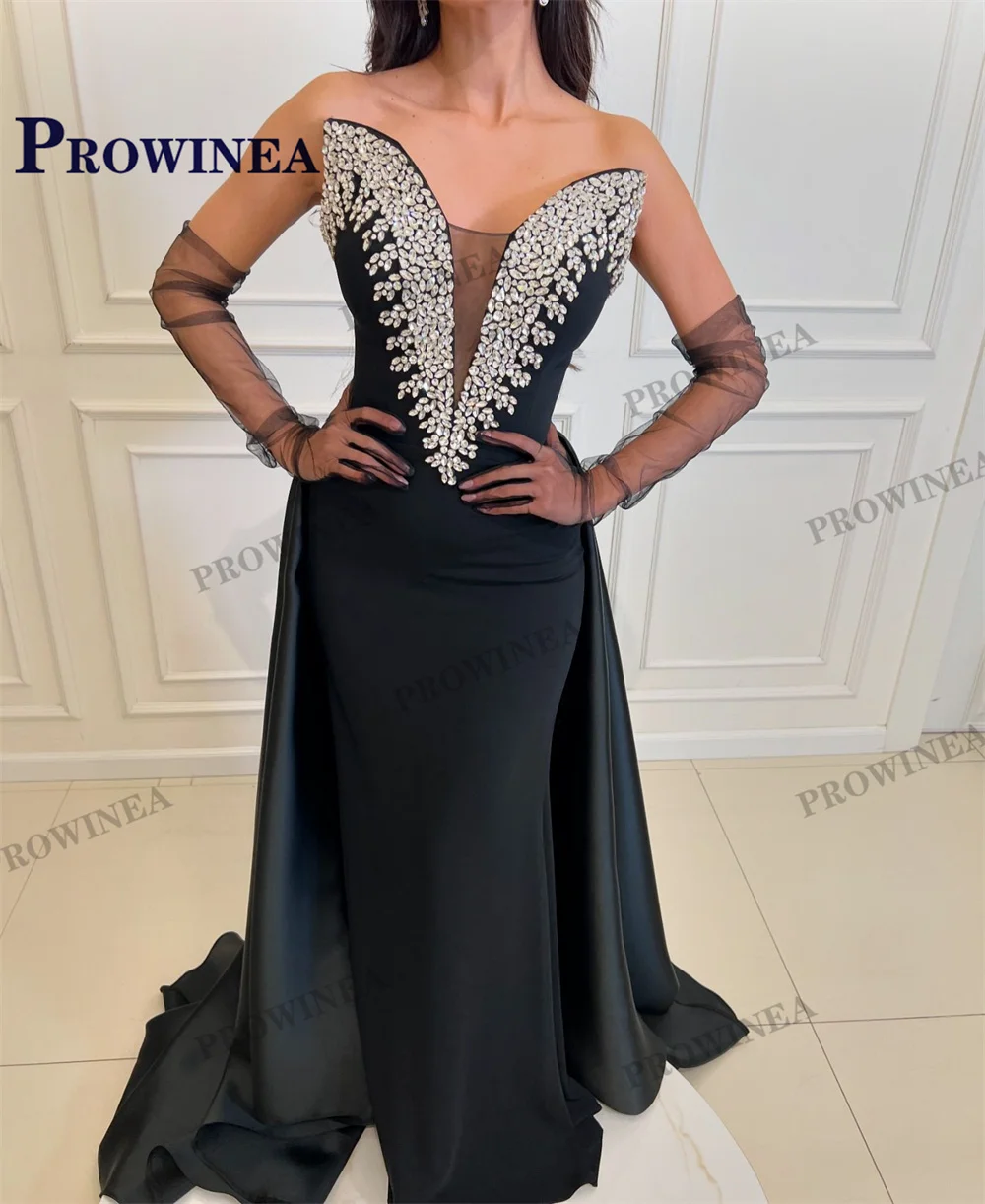 Womens dress Prowinea Vintage Celebrity Dress for Women Satin V Neck Rhinestones Sleeveless Sweep Train Robes de Soiree Made