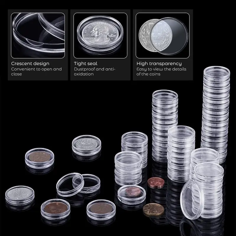 200 Capsule Portamonete In Plastica Trasparente 25mm Con Scatola Organizer – Per Collezionisti Di Monete - 6