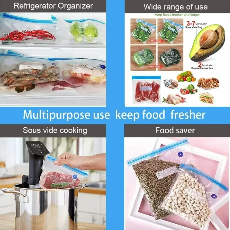 Vacuum Sealer Bags for Food 3 Size Reusable Sous Vide Bags Vacuum Freshness Bag Food Compression Bag Refrigerator Sealing Bag