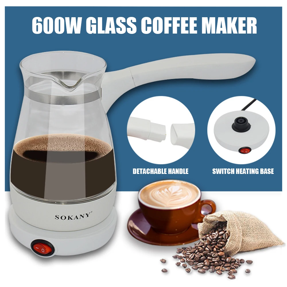 600W Coffee Maker Glass Turkish Coffee Pot Portable Warmer Kettle Italian Mocha Pot Machine for Greek Arabic Tea Milk