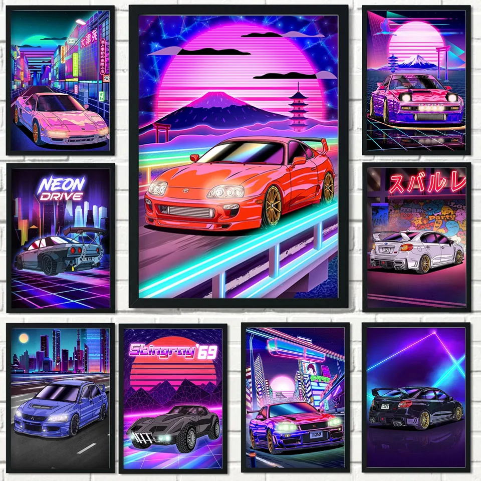 Diamond Painting Tokyo Street Racing Car Nissan GTR Synthwave Neon Landscape Diamond Mosaic Decoration Wall Art Room Home Decor diamond painting diamond painting accessories