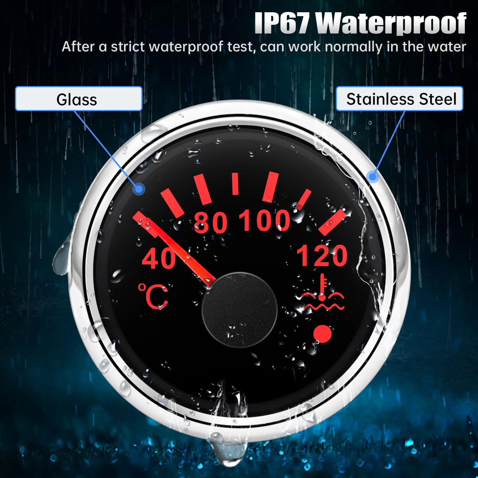 2" 52mm Water Temperature Gauge 0-120℃ Car Digital Meter LED Display 9-36V With Temperature Sensor Flashing Alarm Function - 34 - View #9