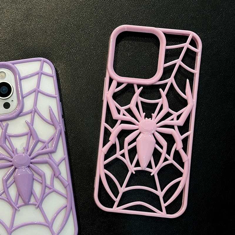 Pink Cool 3D Spider Hollow Heat-Dissipating Phone Case - Soft Silicone Back Cover