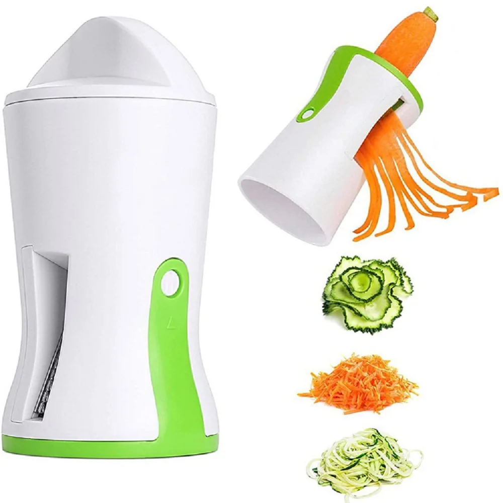 

Manual Spiral Vegetable Slicer Radish Cucumber Spiralizer With 2 Blades Multifunctional Kitchen Rotary Vegetable Grater White