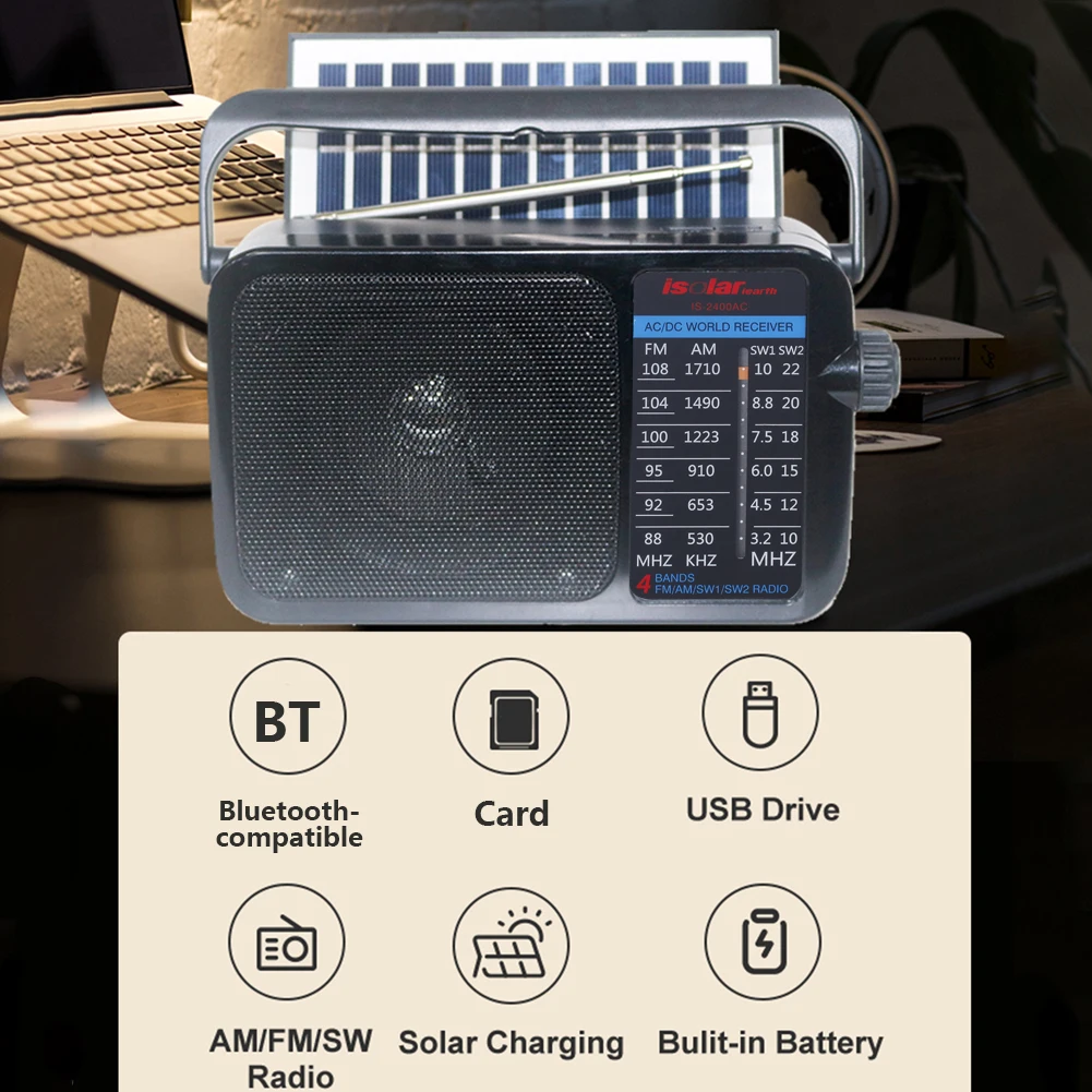 Multi Band Solar Weather Radio Bluetooth compatible 5.0 AM FM SW