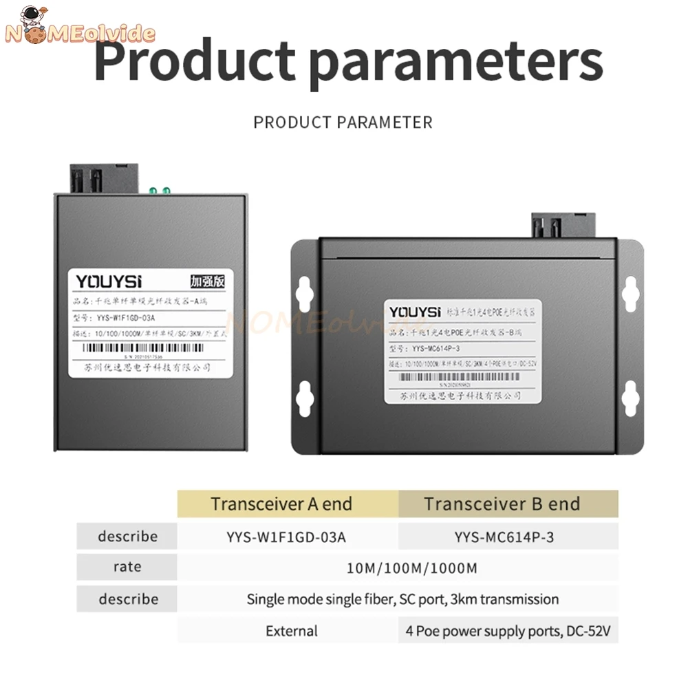 10/100/1000M 1SC/4GE POE Media Converter 3KM Single-Mode Single Fiber Optical Transceiver SC Perfect Product