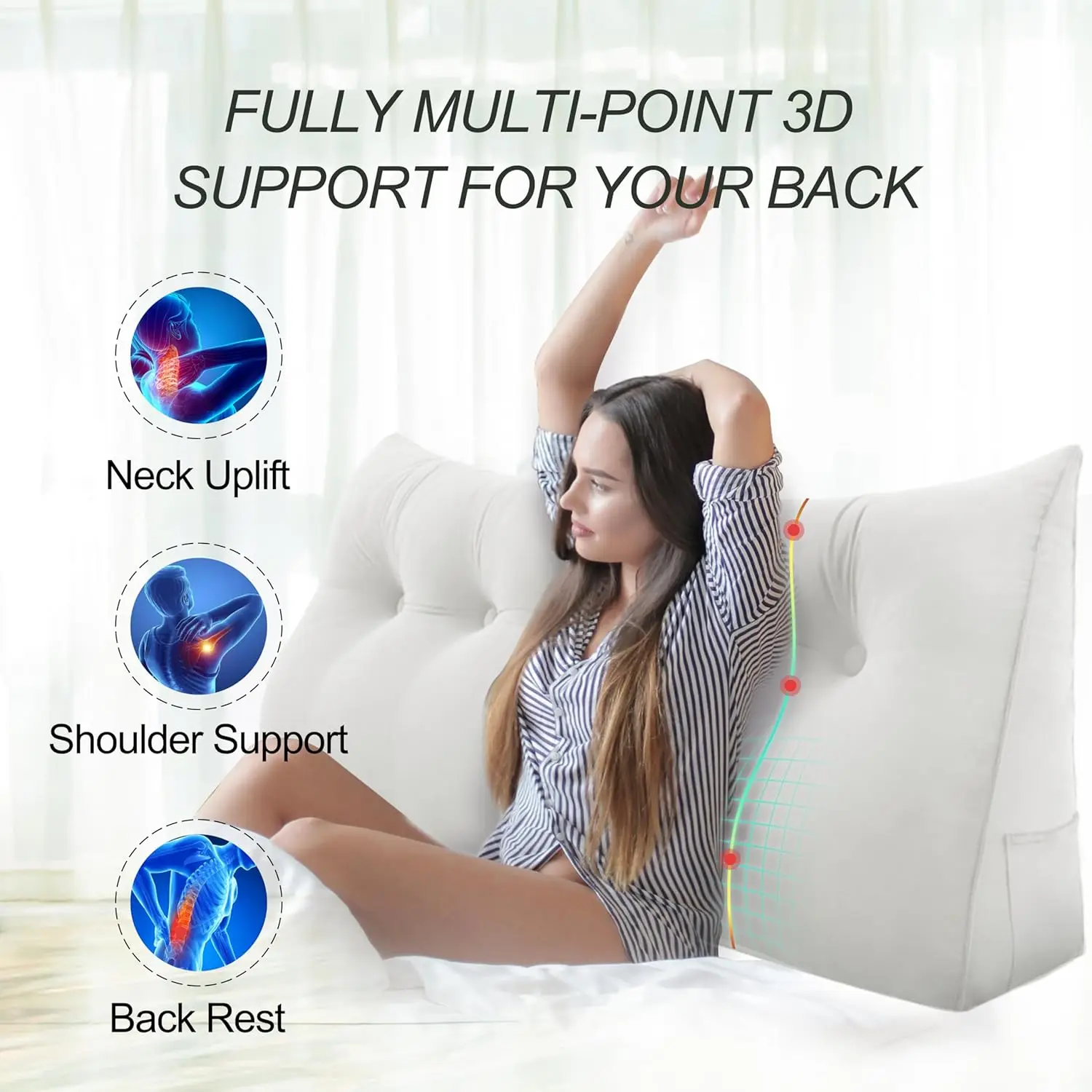 Headboard Wedge Pillow King Triangular    P for  Bolster for Bed Wedge Daybed , Velvet(100% Cotton), White