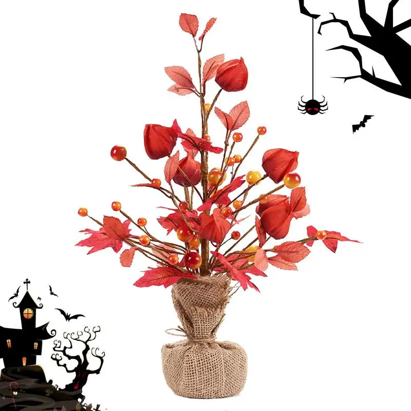 

Tabletop Artificial Autumn Tree Artificial Berry Picks Harvest Festival Tabletop Tree With Maple Leaves Decorative Autumn