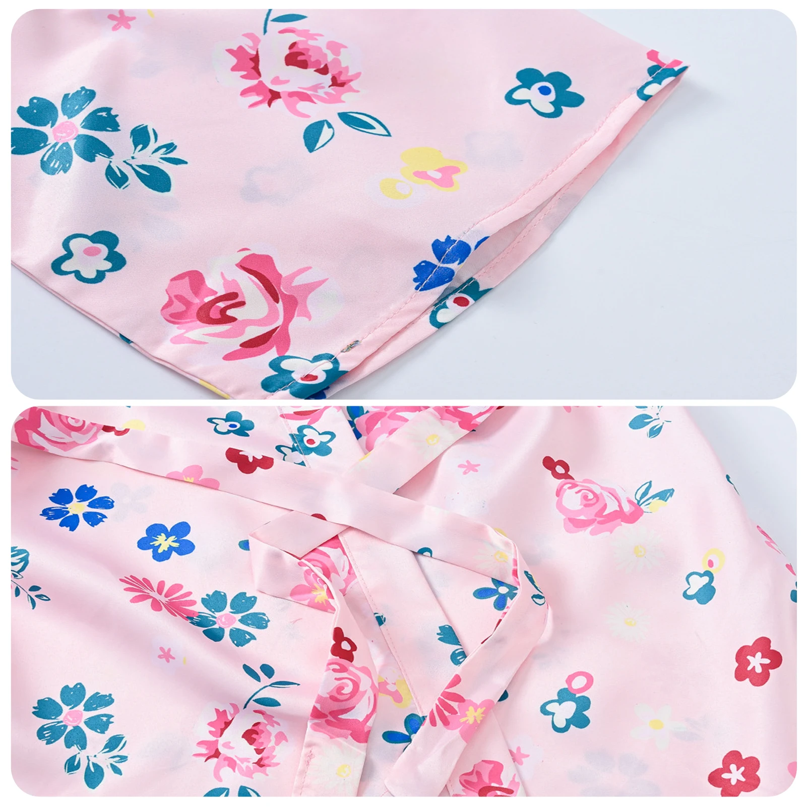 Girls Nightgown with Belt,Satin Silk Kids Bathrobes,Short Sleeve Sleepwear,Children's Kimono,Spa Cape Casual Homewear Pajama