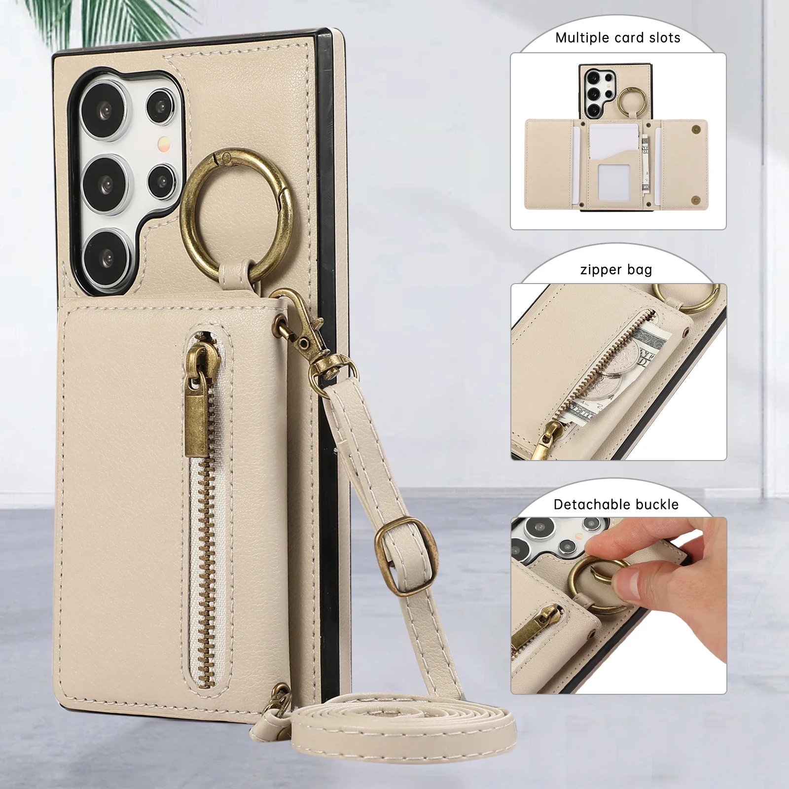 Stylish Leather Crossbody Wallet Case with Card Holder and Zipper Closure
