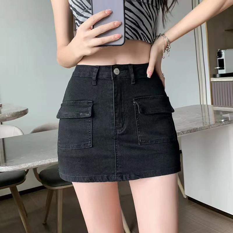 Xpqbb Summer Denim Short Skirt for Women Sexy Slim High Wiast Wrap Hip Mini Skirts Woman Korean Chic Pockets Shorts Jeans Skirt - Image 5