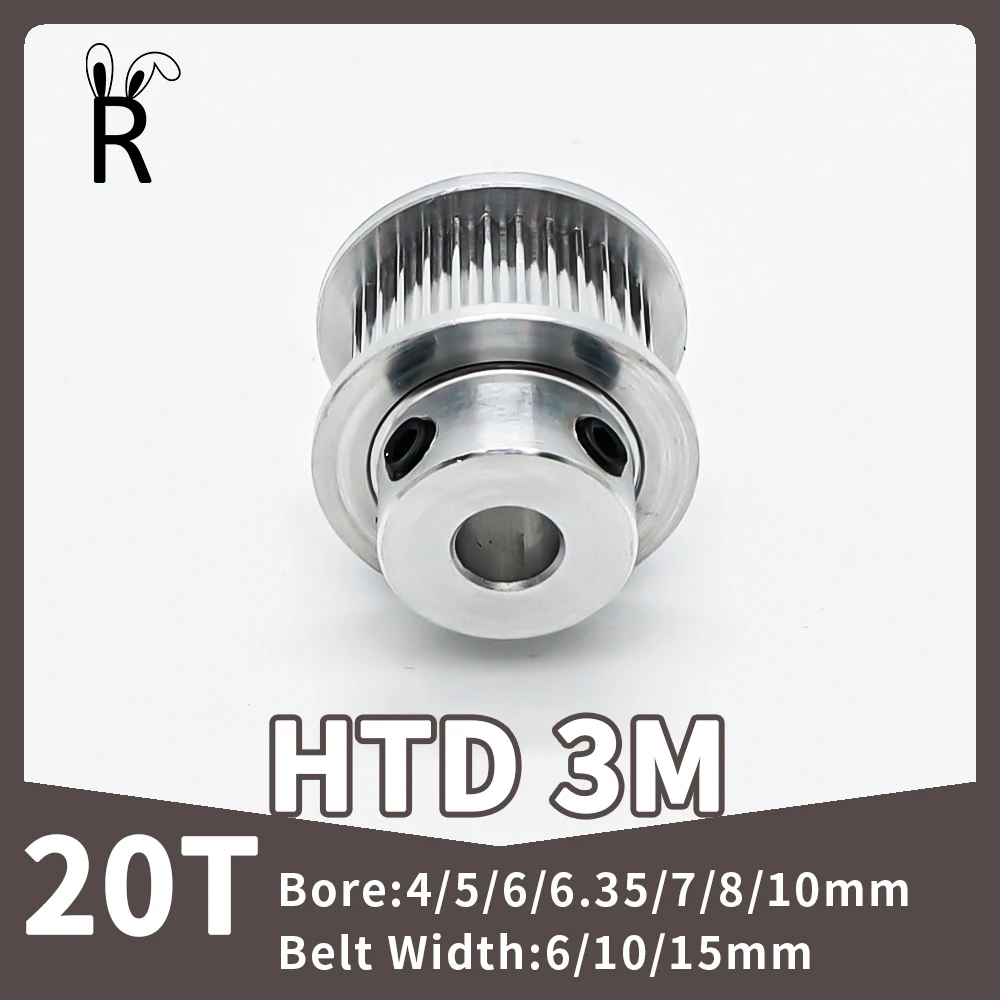 HTD 타이밍 풀리 기어 보어, 3M, 20 톱니, 4/5/6/6. CNC 벨트 풀리 톱니 폭, 35mm, 7mm, 8mm, 10mm, 6mm, 9mm, 10mm, 15mm, 3M, 20 T 동기 휠