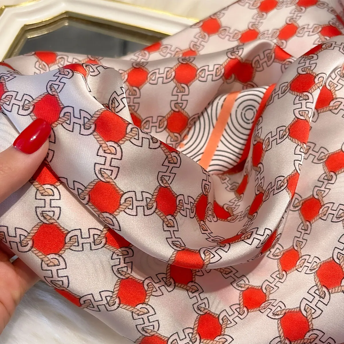 Luxury Fashion Print 70*70cm Silk Square Scarf Women Soft Satin Hairband Neckerchief Tie Female Headband Foulard Bag Ribbon