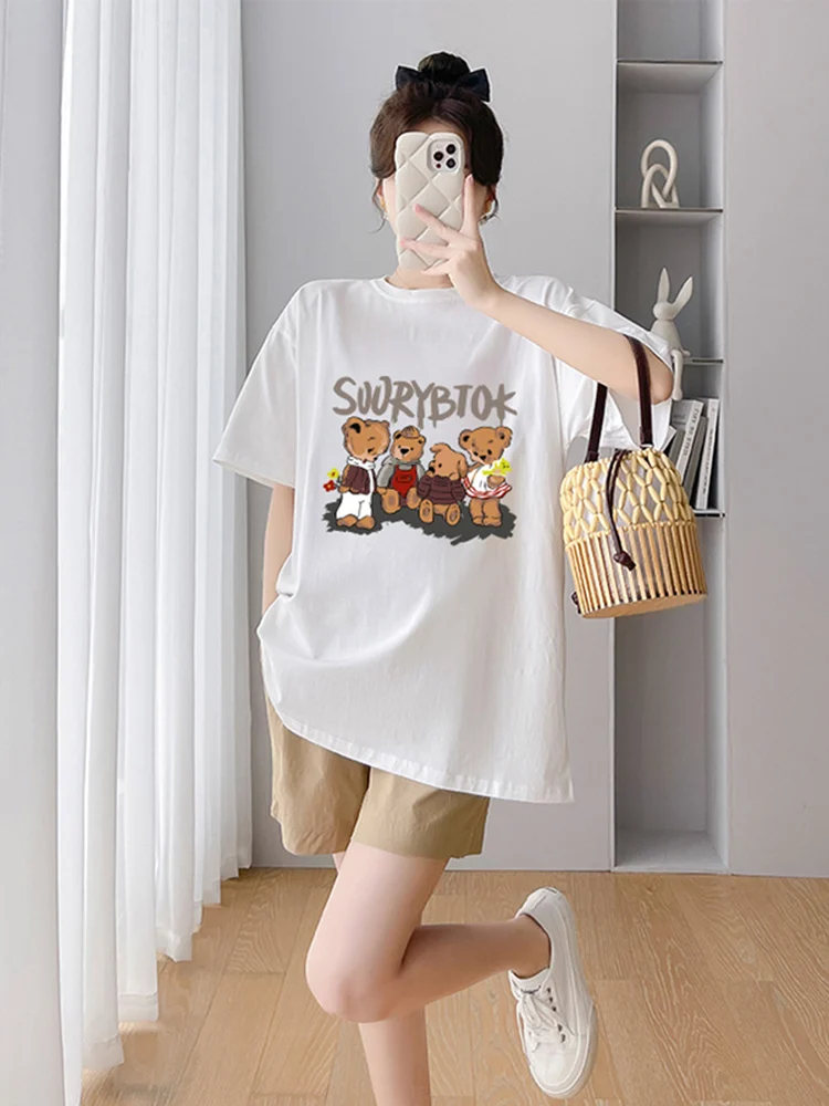 출산 여름 패션 코튼 토끼 티셔츠 반팔 롱 탑 여성 의류 한국 스타일 순수 코튼 출산복