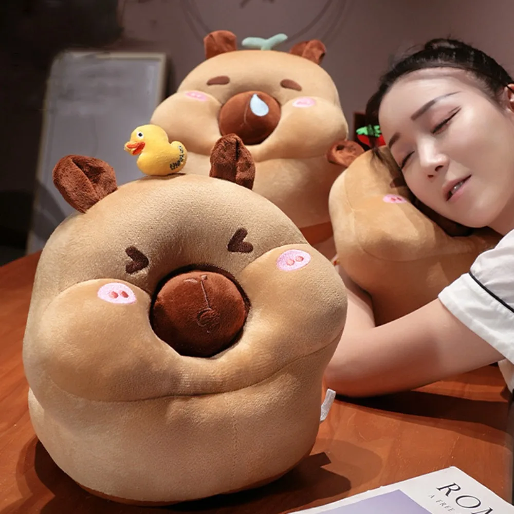 Kawaii Circular Capybara Nap Pillow Cartoon Fluffy Capybara Table Rest Pillow Cute Face Down Capybara Pillow School