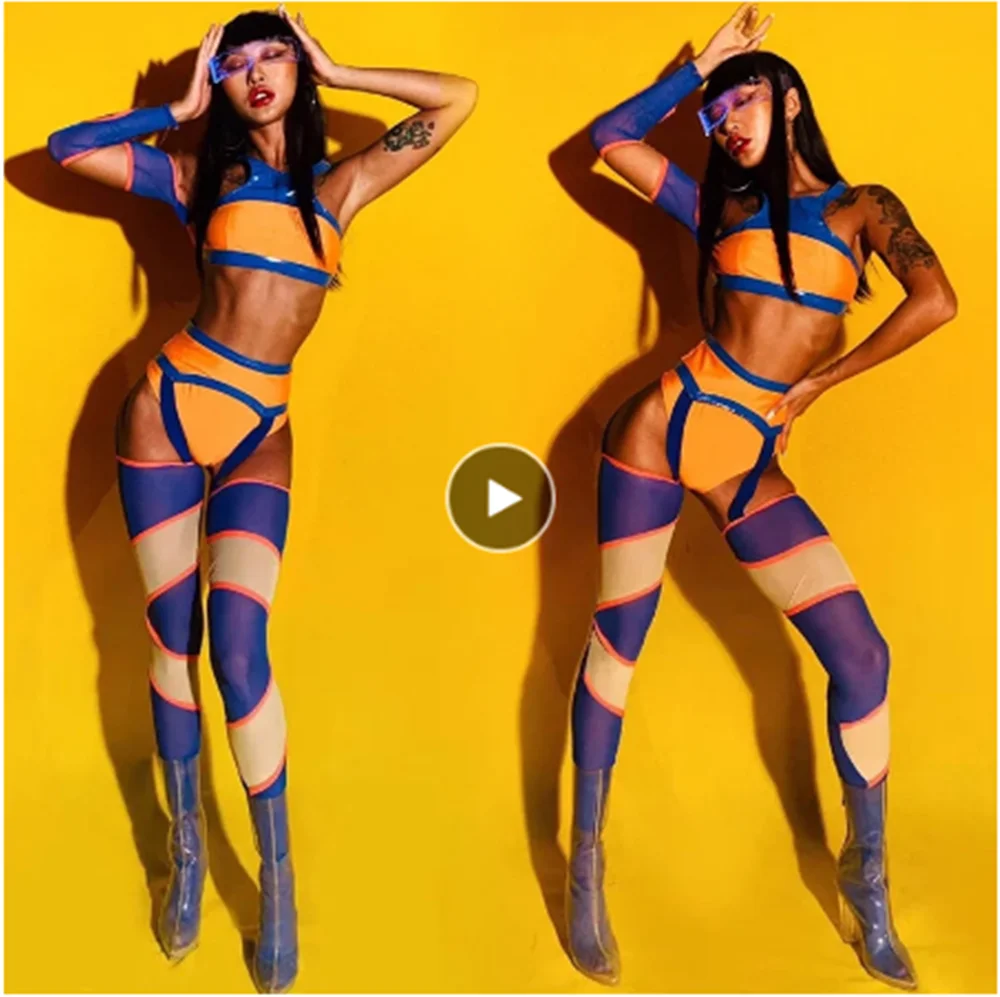 

Bar Fluorescence Orange Gogo Dance Costume Nightclub Jazz Dancing Performance Wear Party Rave Outfit Pole Dancewear