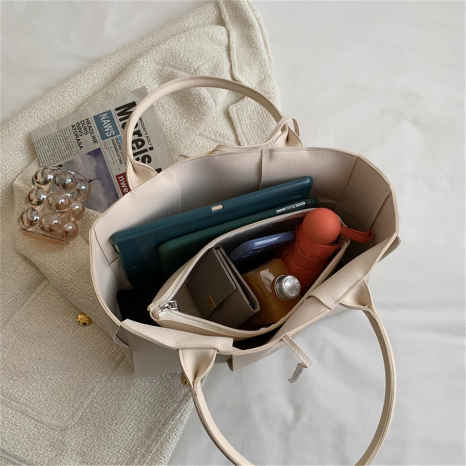 2 Set Weave Large Capacity Women's Tote Bags PU Leather Shoulder Bags for Women 2022 Fashion Lady Top-handle Bag Luxury Handbags