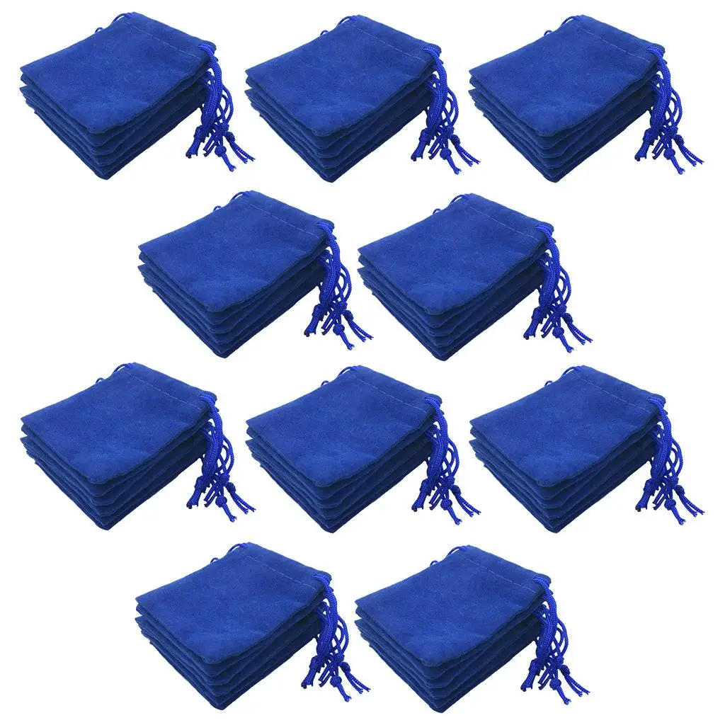 50 조각 블루 벨벳 Drawstring 보석 보관 주머니 선물 가방 캔디 주머니 크리스마스 웨딩 파티 호의 도매 5x7cm