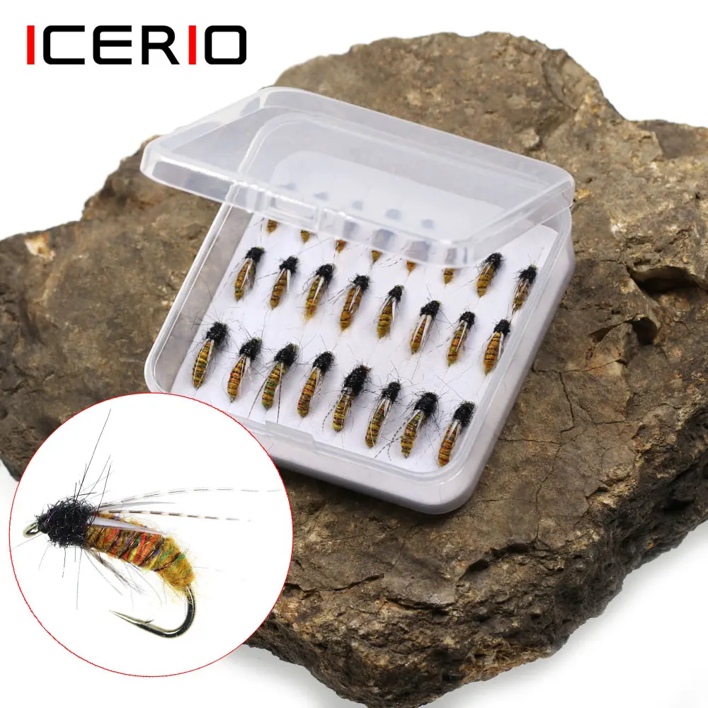 

ICERIO 24pcs /Box Fast Sinking Brown Dubbing Nymph Pupa Fly Soft Pheasant Hackle Wet Fly For Trout Bass Fishing Lures Baits