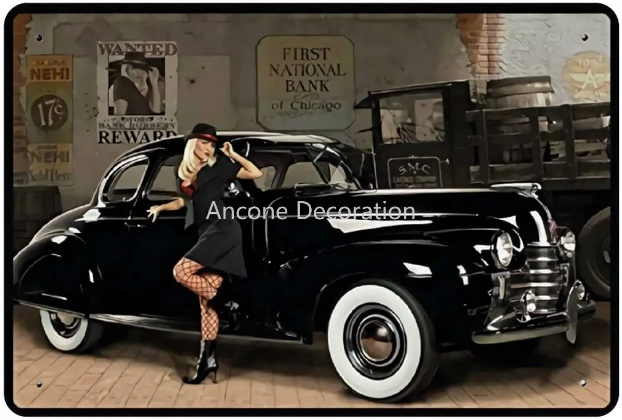 

Гангстерский классический автомобиль, металлический жестяной знак в виде девушки, фотоплакат для гаража, бара, домашний Настенный декор 8X12 дюймов