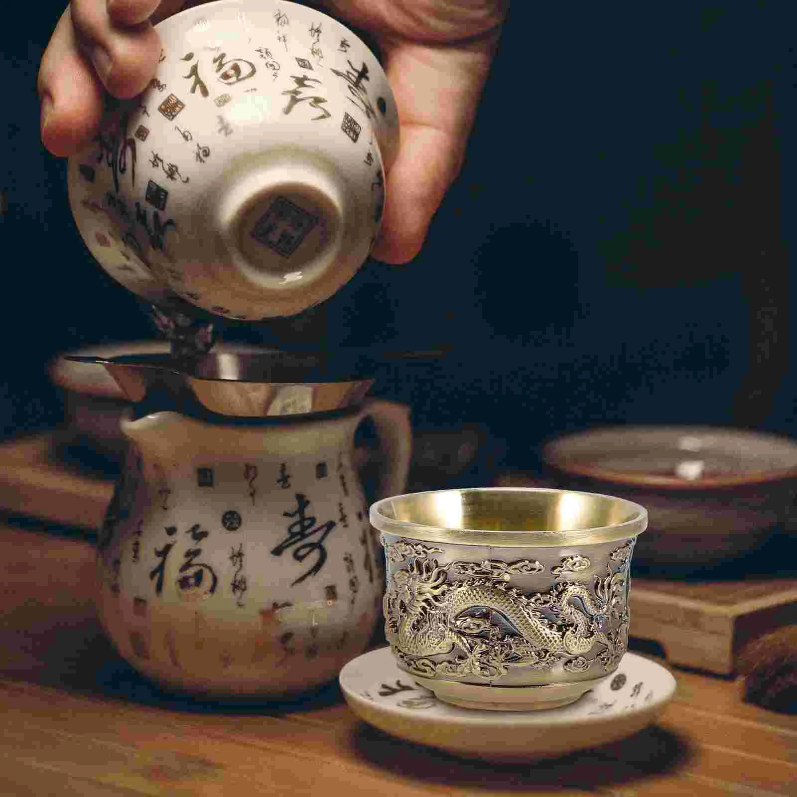 

Retro Cup Tea Glasses Goblet Vintage Tumbler Chinese Style Tea Cup Zinc Alloy Coffee Latte Mug Tea Cup For Home Office Teacup