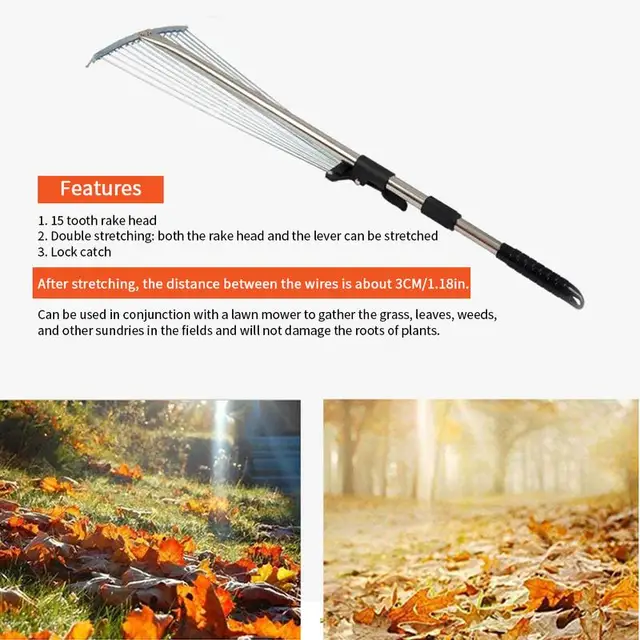 Kerti Levél Gereblye Összecsukható Gyepkert A Gyep Kertészkedéséhez Levelek És Más Törmelékek Gyűjtéséhez Hátsó Udvarban - Image 2