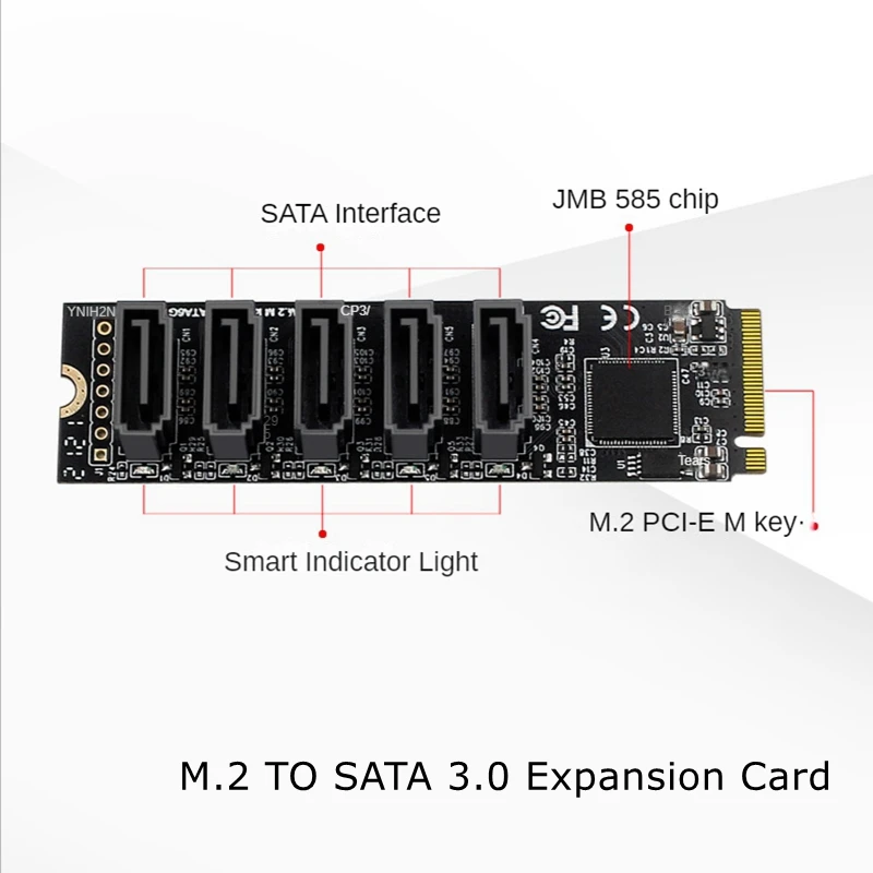 Pci-e X16 Sinal Divisão Matriz Cartão M.2 Nvme Disco Cartão Raid Expansão Pcie 16x para Sata 20-port Extended Adaptador Cartão Jmb585 Chip - Imagem 4