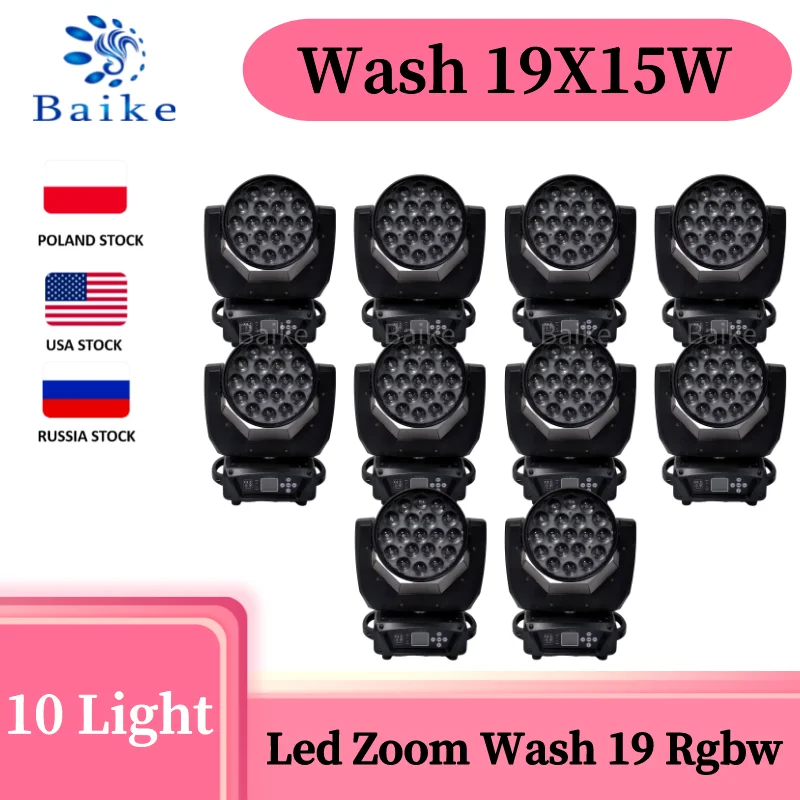 Luz LED 4 en 1 con cabezal móvil, foco de luz Rgbw de 1 a 10 piezas con Zoom, 19x15W, Rgbw, con estuche de vuelo Lyre Wash, para DJ y fiestas Disco