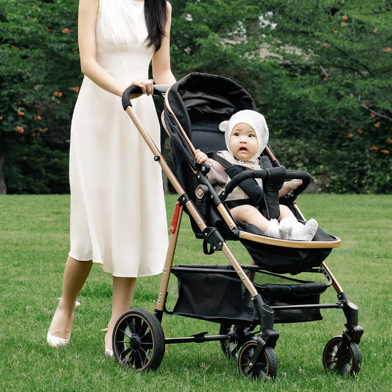 Lightweight 2in1 Baby Stroller High-view Four-wheel Foldable Two-way Removable Sleeping Basket