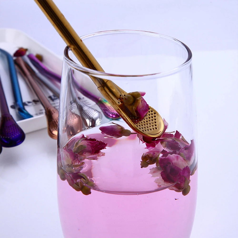 Description Picture 5 of itemColorful 304 Stainless Steel Tea Drinking Straws Spoon Yerba Mate Tea Filter Reusable Bombilla Gourd Tea Tools Bar Accessories