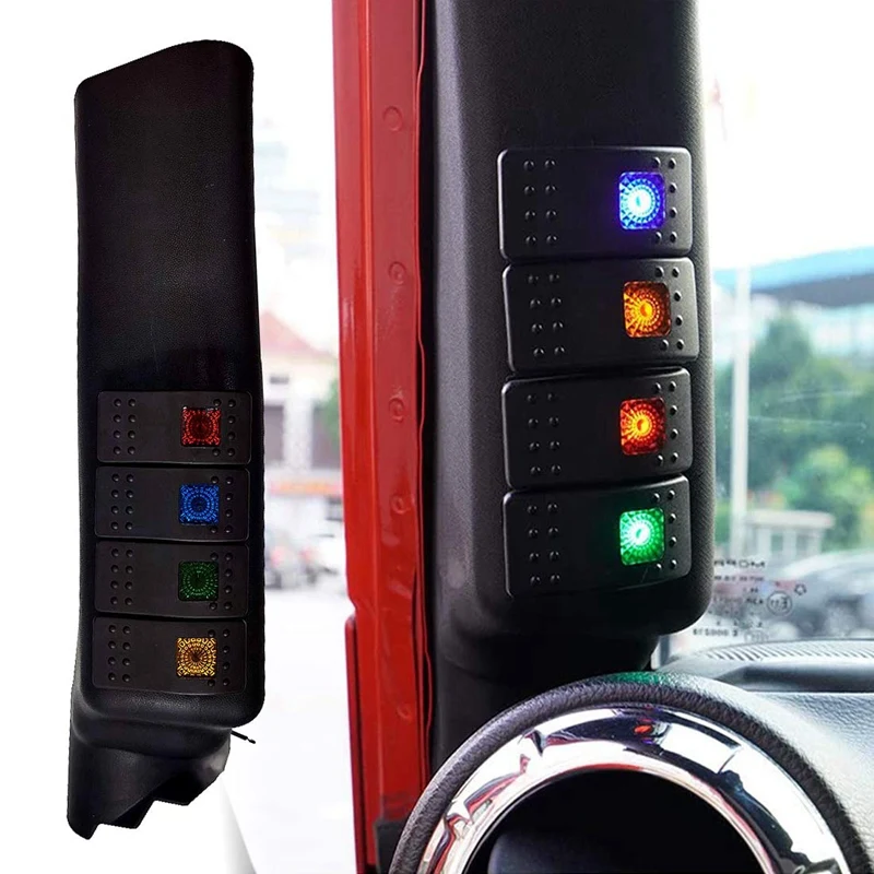 

1Pcs Car Side A-Pillar 4 LED Switch Pod Panel Kit For Jeep Wrangler JK 2007-2018 Interior Accessories