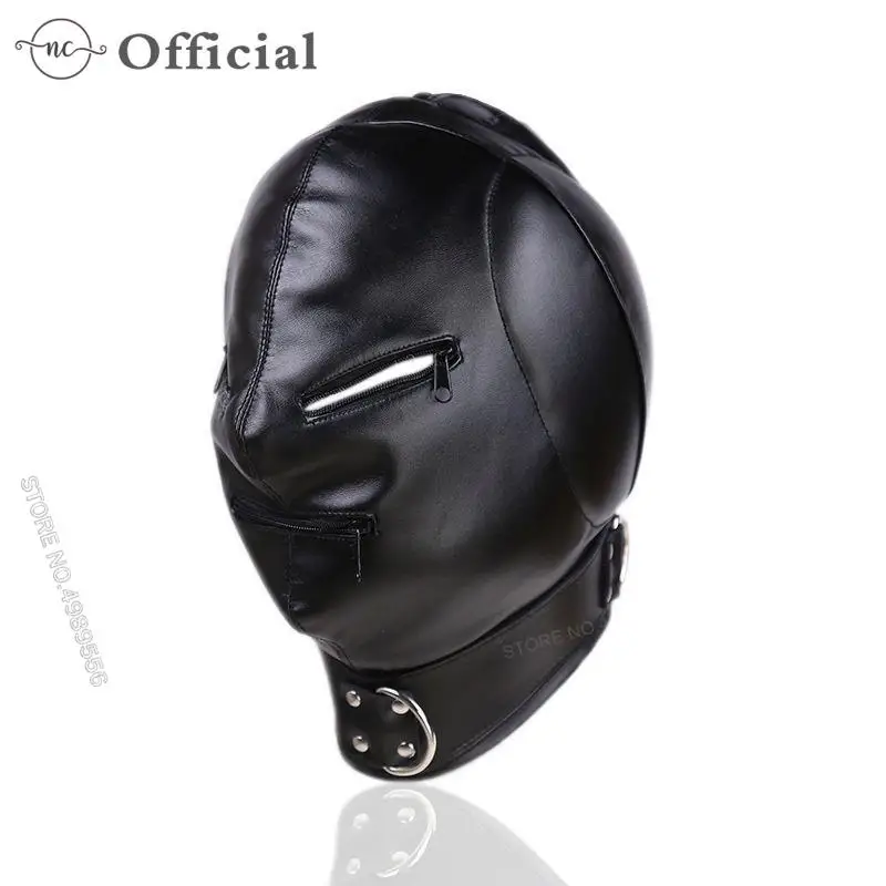 

Fetish Bdsm Bondage Gimp Cosplay To Tighten Breathable of Adjustable Leather Blindfold Hood Mask With Mouth Eye Openable Zipper
