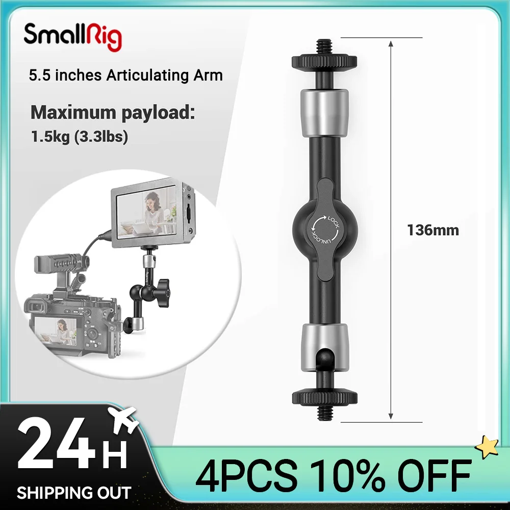 

SmallRig Camera 5,5 дюйма штатив с шарнирным рычагом EVF Mount крепление для микрофона Universal 1/4 дюйма до 1/4 дюйма алюминиевая камера Magic Arm 2065