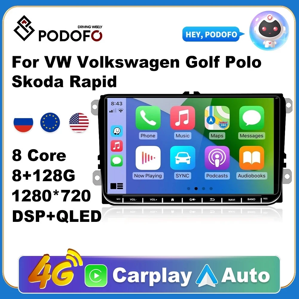 Фото Podofo радио Android 2 Din мультимедийный автомобильный плеер для VW / Volkswagen Skoda Octavia golf 5 6 touran passat B6 polo Jetta Coche №1