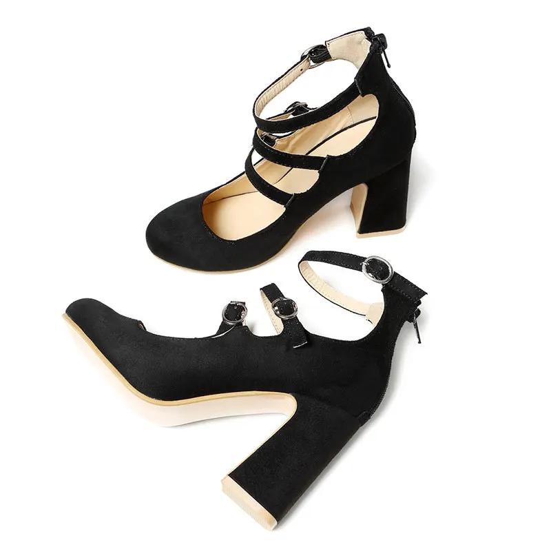 Women Pumps High Heels Shoes Ankle Strap Buckle Ladies Office Party Dance Shoes Women's Thick Heel 10cm Super High Heel Shoes