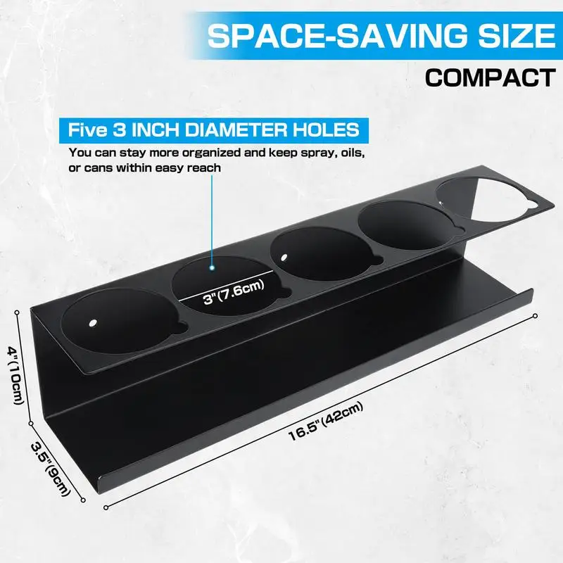 Spray Can Holder Wall Mount Lube Can Storage Rack 5 Can Holes Shelf Steel Aerosol Spray Can Rack for Garage Home Tool Storage