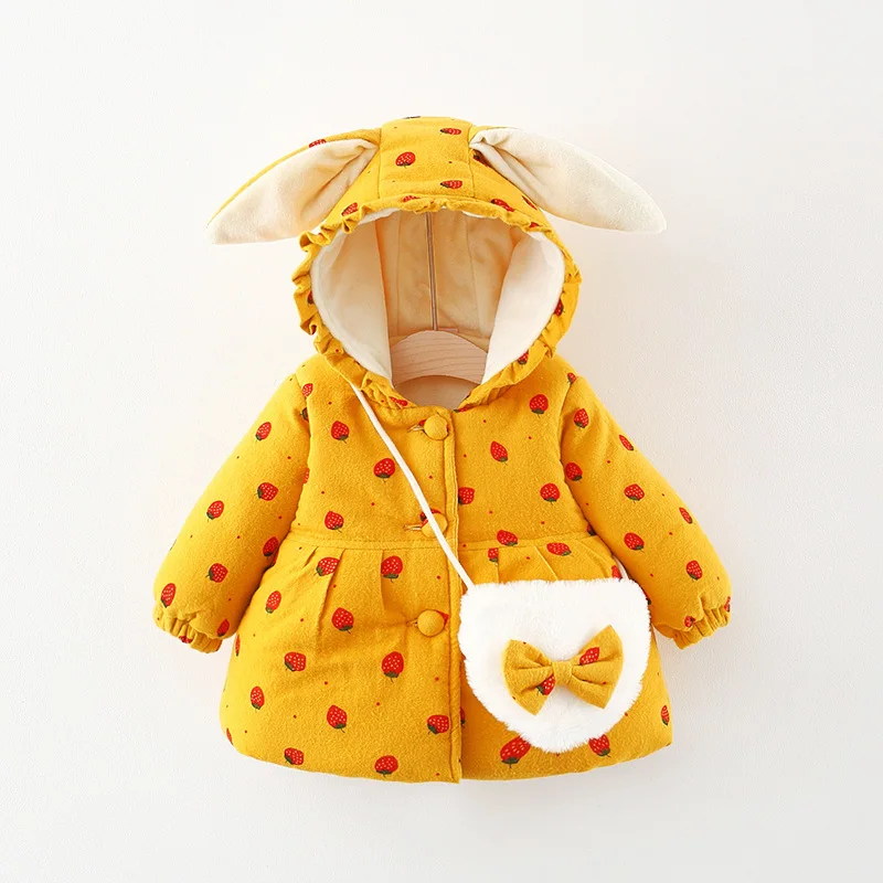 Baby Girl'S Cotton Jacket Cute Strawberry Hooded Girl'S Cotton Jacket For Autumn And Winter Warm Winter Clothing