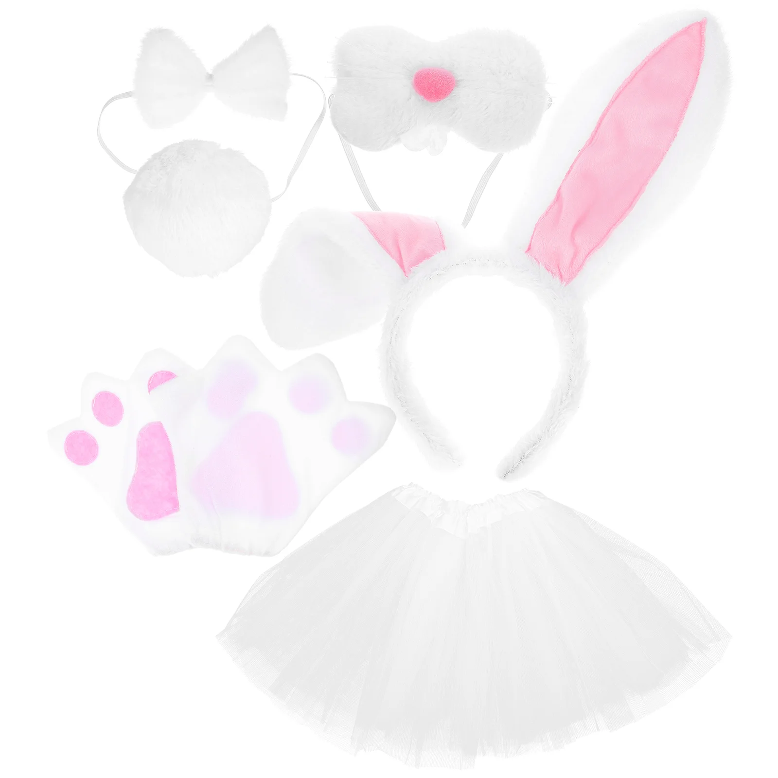 

1 Set Rabbit Ear Headband Tutu Skirt Easter Tail Bowtie Animal Costume Props for Performance