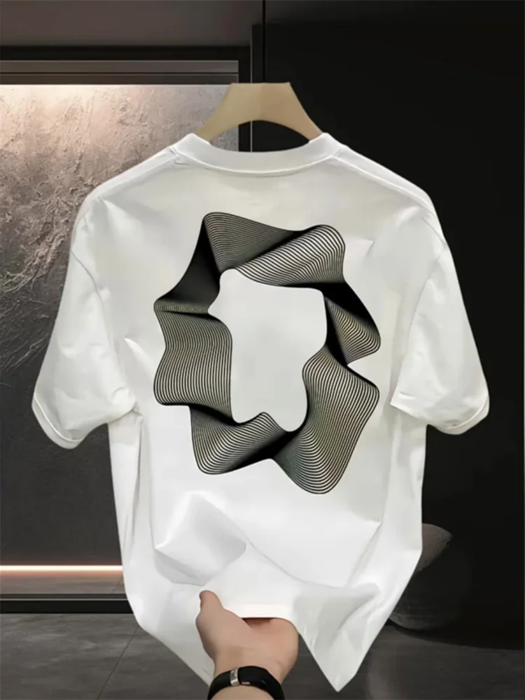 Boys and Young Students Cotton Short Sleeved T-shirt Summer Geometric Shape Printed Loose Round Neck Half Sleeve cotton short sleeved shirt mens training tshirt
