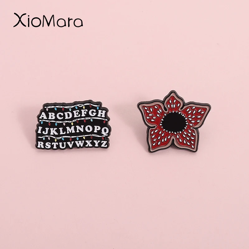 Alphabet Enamel Pins Horrific Big Mouth Flower Brooches Clothes Lapel Backpack Badges Jewelry Gift For Friends
