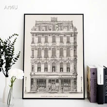Vintage Blueprint Architecture Poster Retro European Buildings Poster Canvas Painting Nordic Wall Art Living Room Home Decor