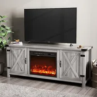 Fireplace TV Stand with Two Barn Doors and Storage Cabinets for Televisions 58 Inch, 1
