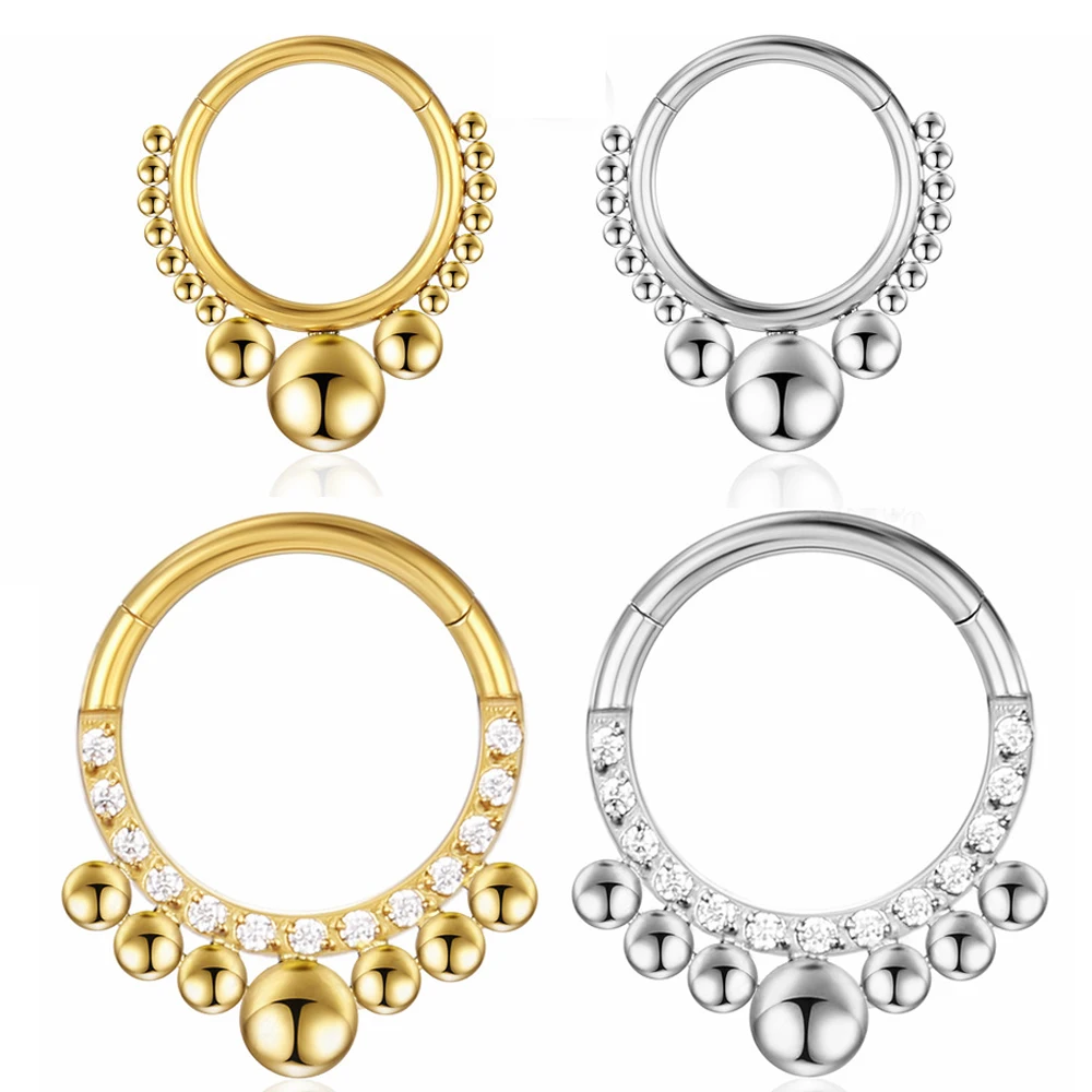 G23 Titanium Piercing Hinged Segment Hoops CZ Stone Nose Rings Clicker Ear Cartilage Tragus Helix Earrings Piercing Body Jewelry