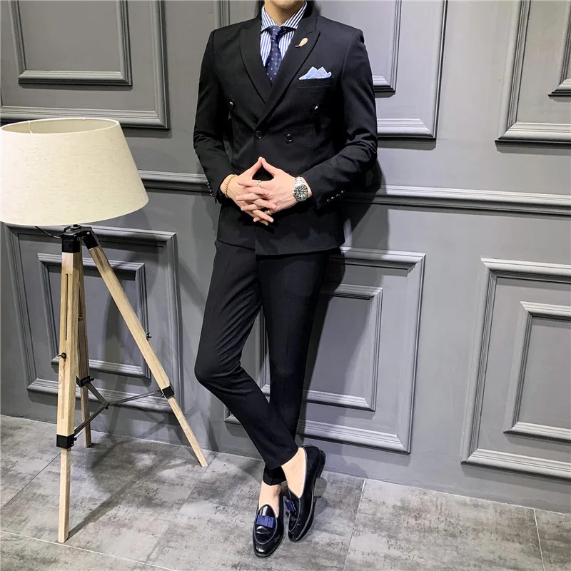 

ZX52Suit men's suit slim Korean style business casual double-breasted single suit formal banquet dress groom's suit jacket