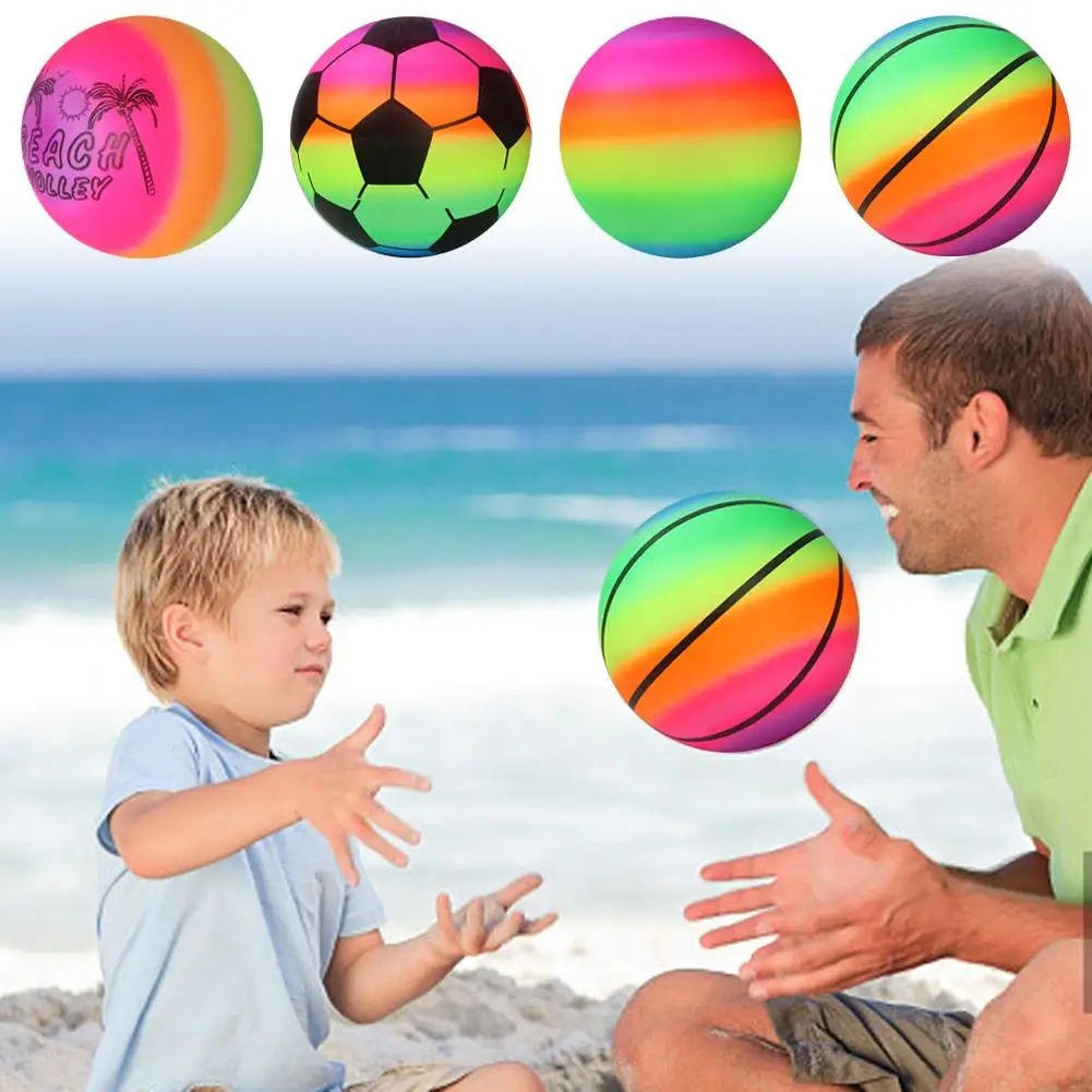 Inflatable Summer Beach Ball Pool Swim Rubber Rainbow Beach Volleyball Garden Game Net Kids Toy