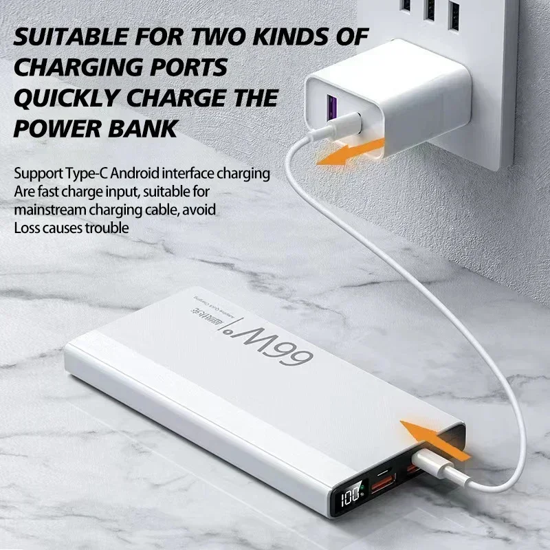 200000mAh Power Bank 66W Fast Charging Digital Display Rechargeable Battery Portable Suitable For IPhone Huawei Xiaomi Samsun