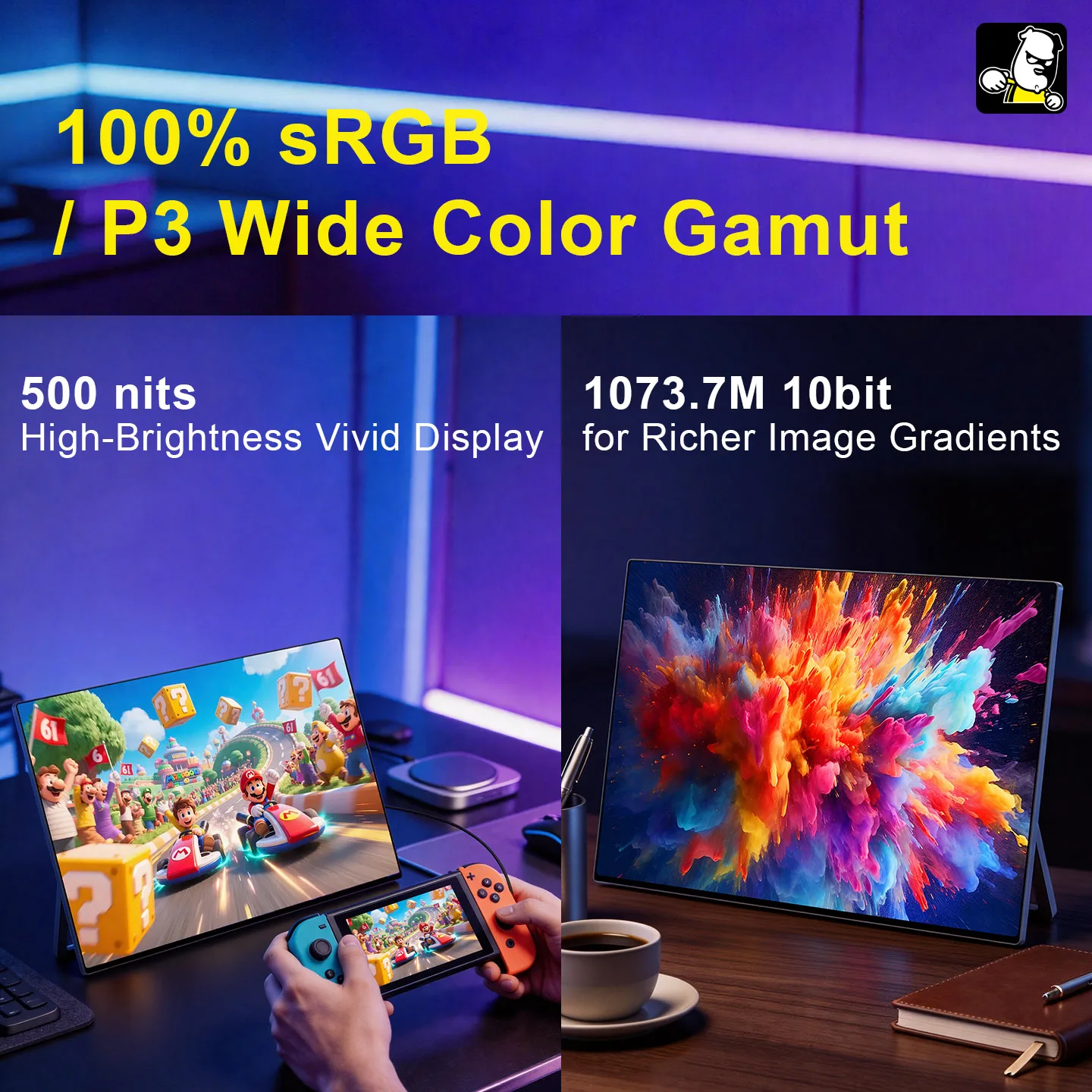 16인치 2.5K 터치스크린 풀 알루미늄 CNC 풀 라미네이션 144Hz 고화질 고휘도 원케이블 휴대용 모니터
