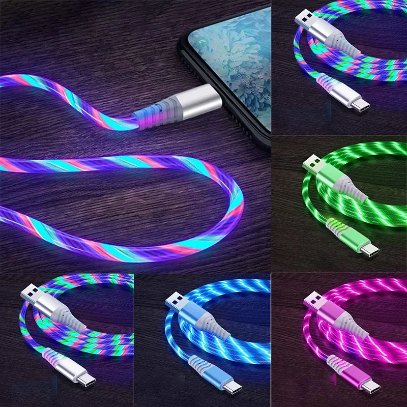สายชาร์จเร็ว USB Type-C เรืองแสง LED 5A สำหรับมือถือทุกยี่ห้อ