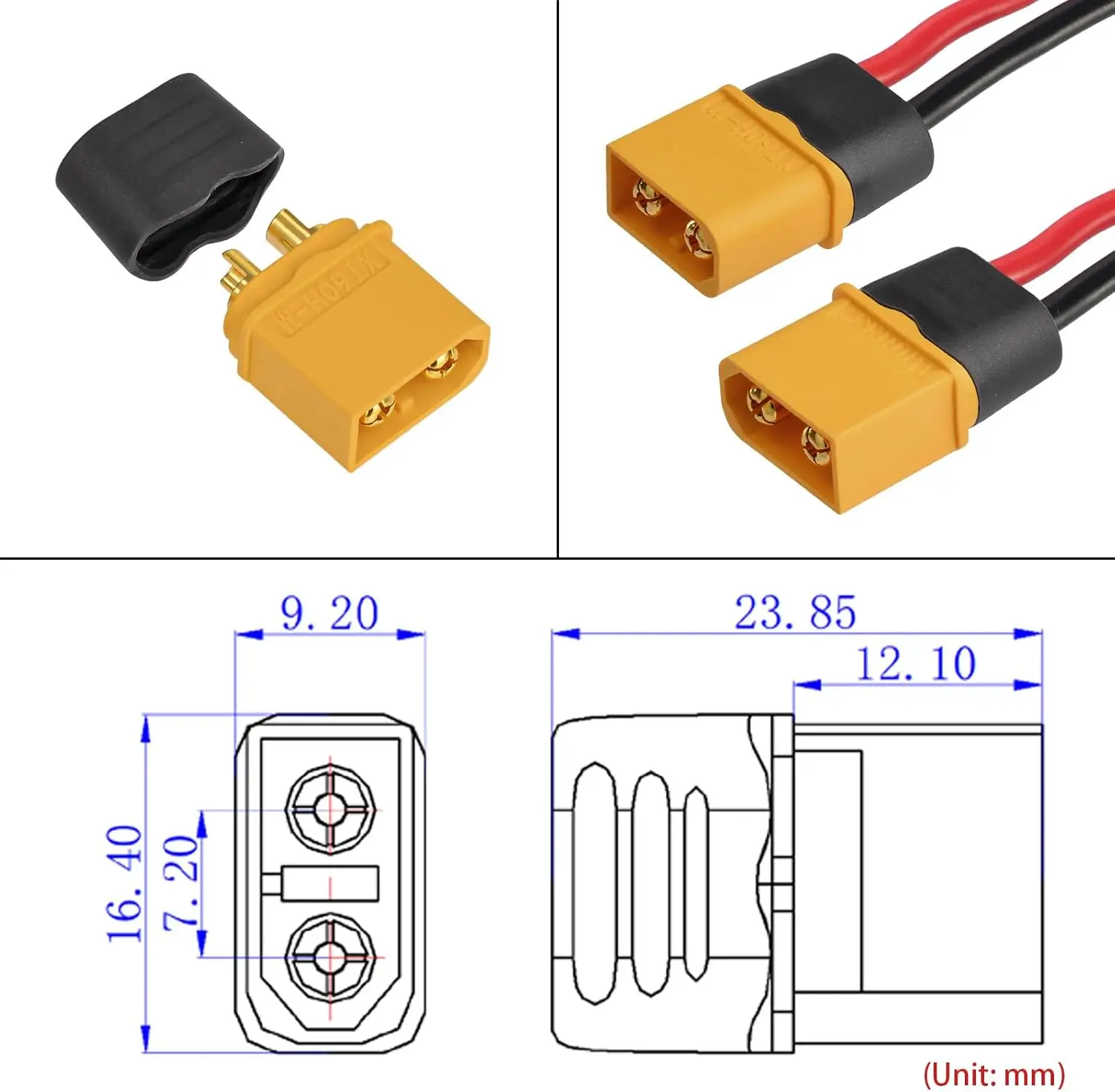 Superbat XT60 커넥터, RC 배터리용 외장 하우징이 있는 XT60H 플러그 남성용 플러그(6개)